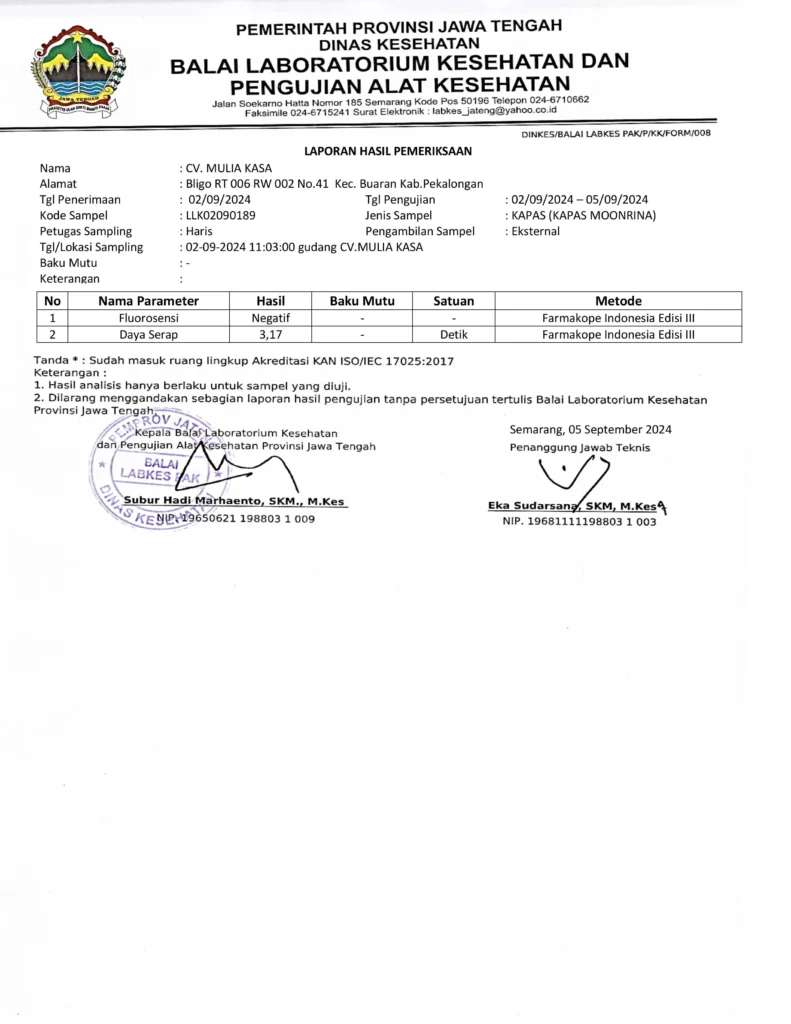 HASIL LAB KAPAS MOONRINA