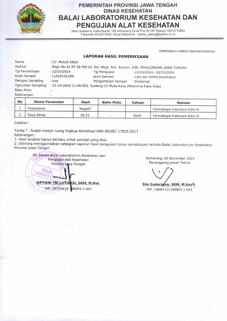 Hasil Uji Lab Dinkes - Moonrina Kasa Xray